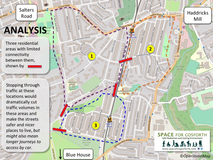 Map showing the area being looked at split into three sub-areas
