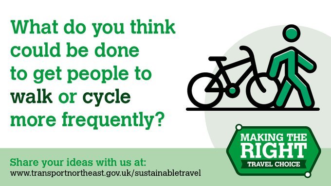 Picture of a person with a bicycle, with text: What do you think could be done to get people to walk or cycle more frequently?