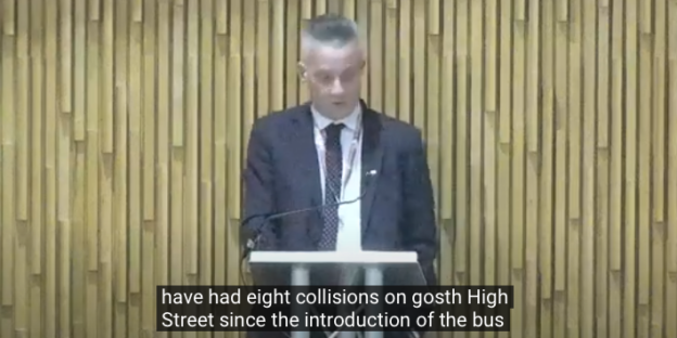 Screenshot from the City Council YouTube recording. Councillor Kemp is responding. Words on screen say 